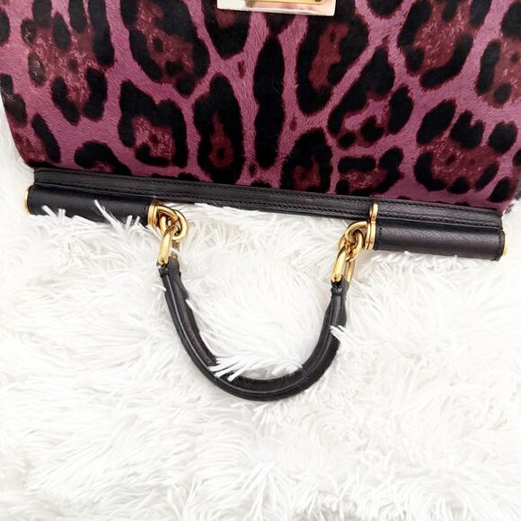 DOLCE & GABBANA | Knit Trim Ponyhair Sicily Satchel Shoulder Strap Purple Black - Picture 13 of 16